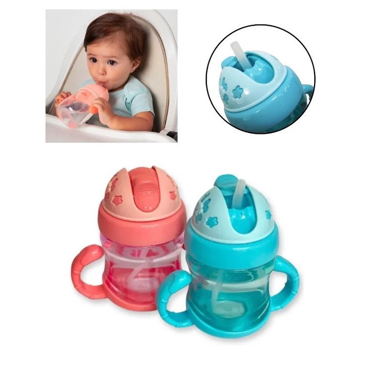 Garrafa De Água Copo para Bebe Com Tampa E Canudo + Alça De Plástico ...