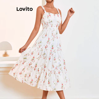 Lovito Vestido casual com estrutura floral e camadas em camadas para mulheres LBL14610