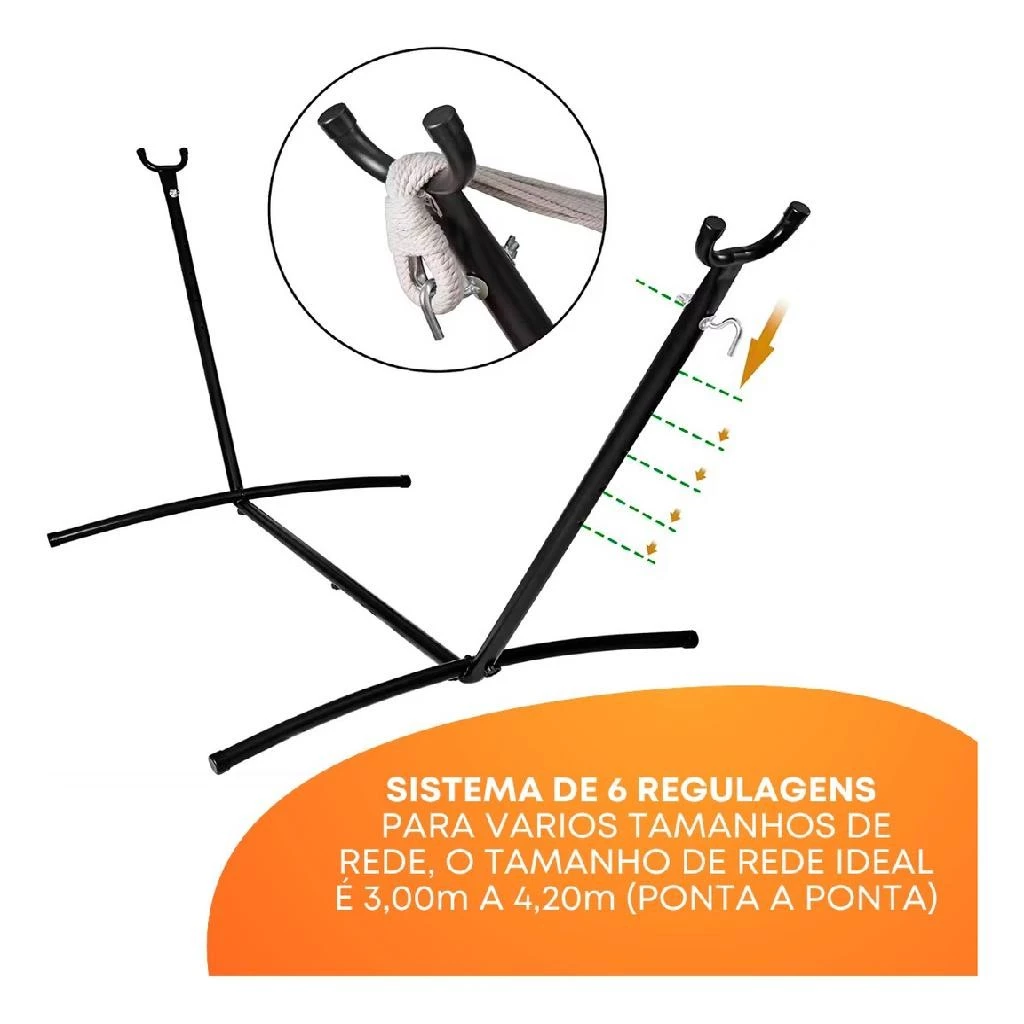 Suporte De Rede Descanso 2,70m Até 250kg Reforçado Com Ganchos