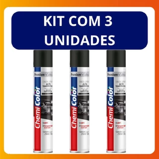 Kit C/3 Unidades Tinta Spray de Alta Temperatura Chemicolor Black Edition 250ml Preto Fosco