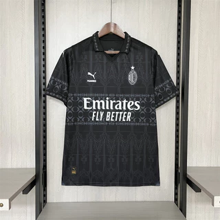 Camisa Esportiva 24/25 AC-M AC Milan Versão Masculina Camisa Esportiva Preto Ha37