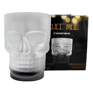 Caneca Vidro 500Ml Cerveja Chopp Caveira Skull c/ Base Preta