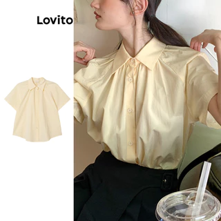 Lovito Blusa casual plissada lisa para mulheres L95ED265