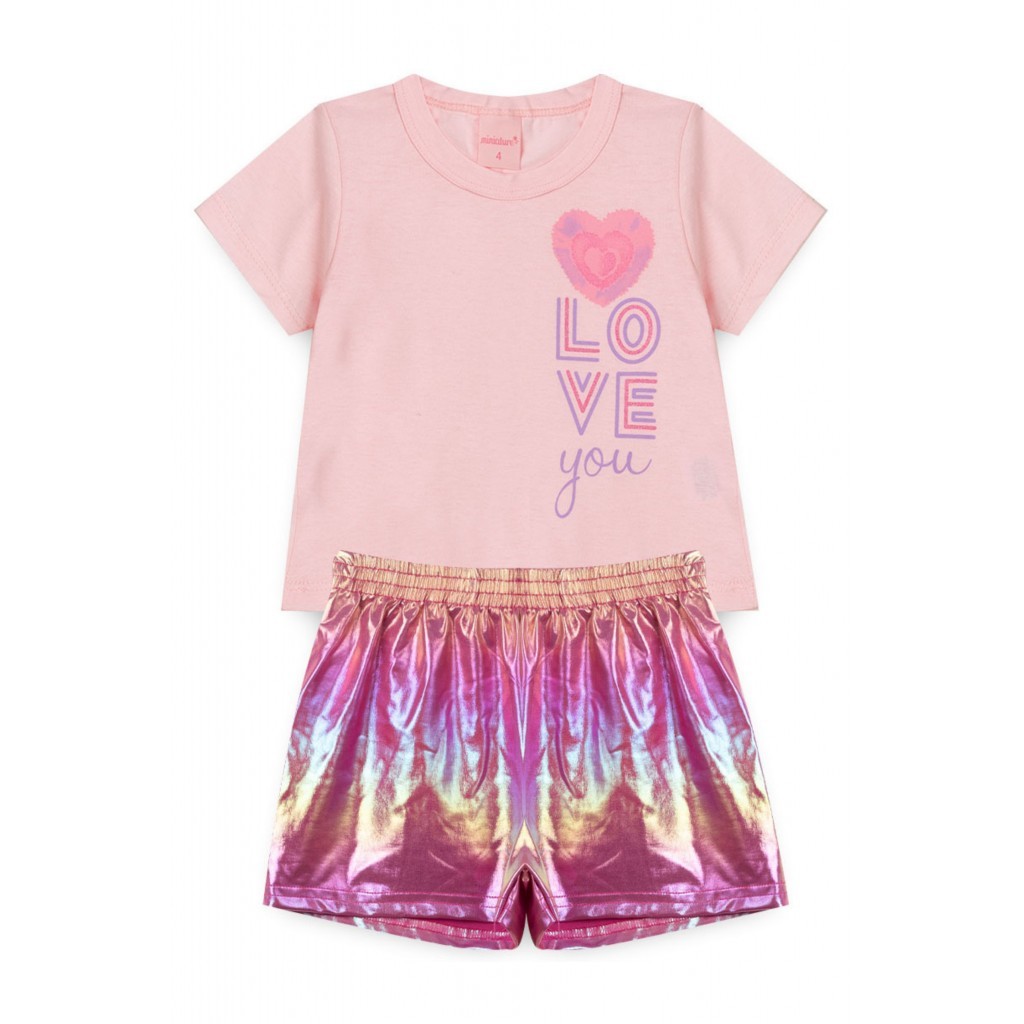 Conjunto Feminino Infantil Verão Love Rosa Bebê