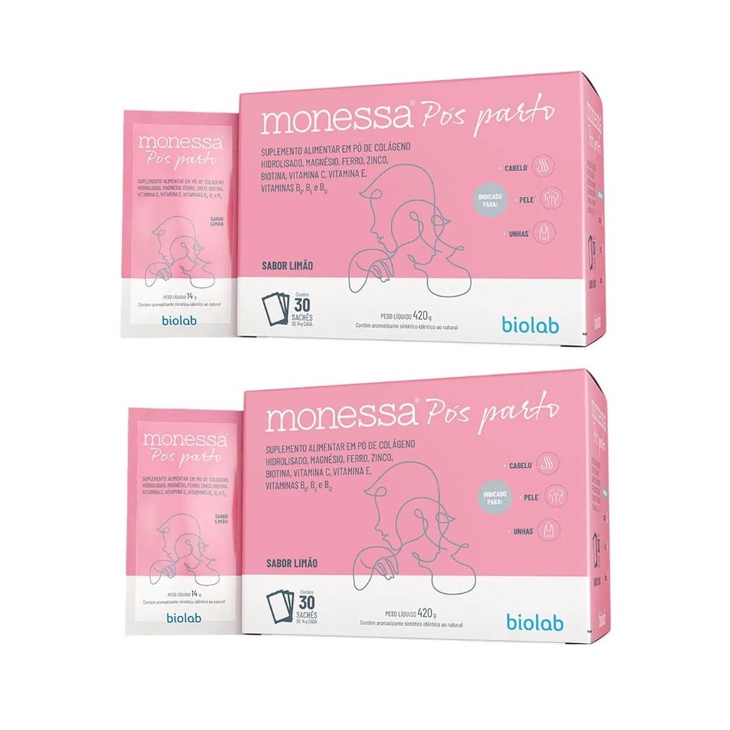 Kit Monessa Pós Parto Sabor Limão C/ 2Un De 30 Sachês De 14g | Shopee ...