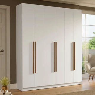 Guarda-Roupa Casal 6 Portas Batentes Branco/Branco/Rustic Saturno Madesa em Oferta na Shopee