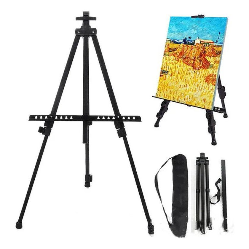Cavalete Tripé Ajustável De Pintura Artistica Em Metal Preto
