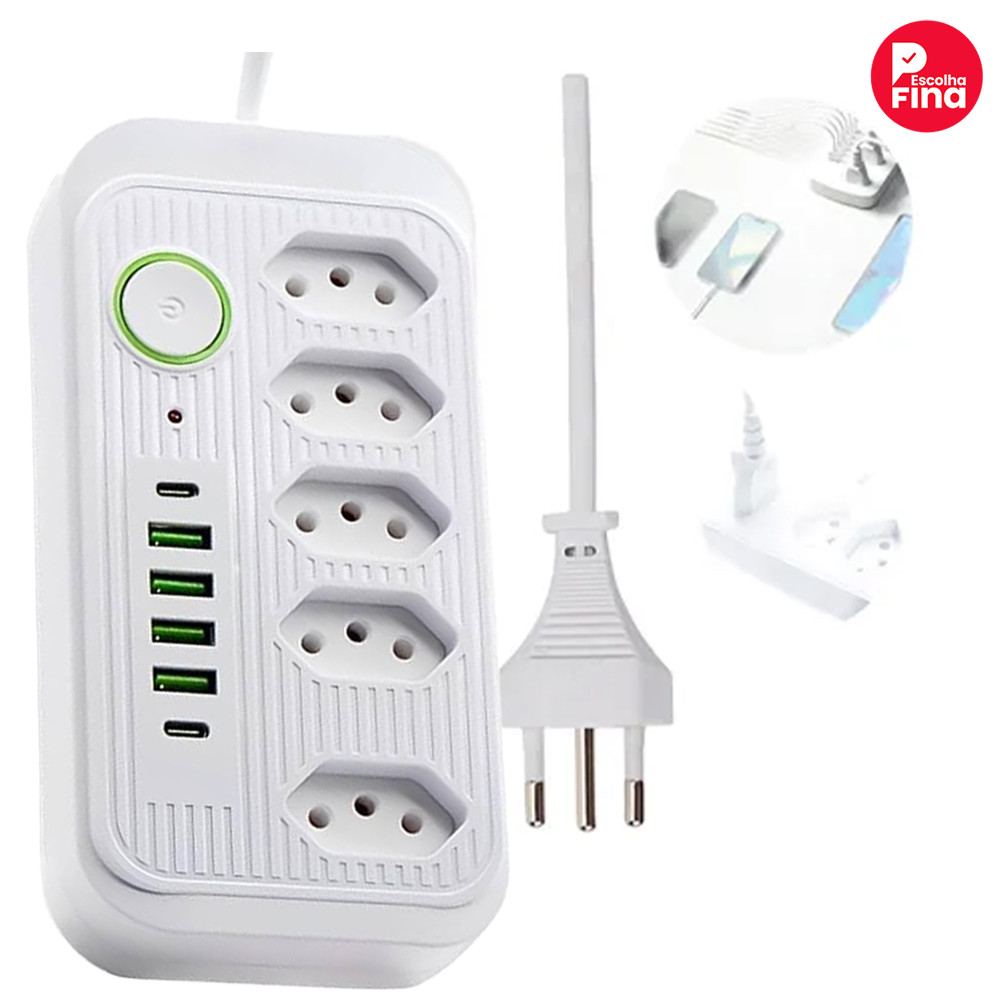 Regua de Tomadas USB Bivolt 5+ Tomadas - Coibeu Extensão Filtro ...