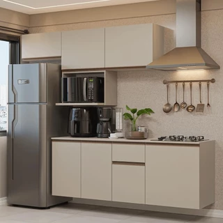 Armário de Cozinha Completa 240 cm Suspensa Crema Nice Madesa 07 em Oferta na Shopee