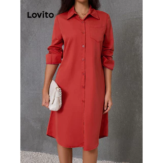 Lovito Vestido elegante com botões lisos para mulheres LBL14305