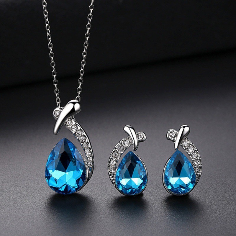 Colar de Cristal Feminino de Cristal Feminino de Diamante Colar de Sereia Feminino Conjunto de Brincos