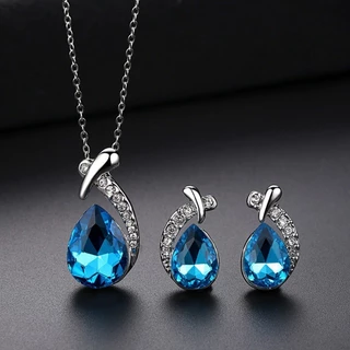 Colar de Cristal Feminino de Cristal Feminino de Diamante Colar de Sereia Feminino Conjunto de Brincos