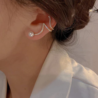 925 Agulha Prateada Pérola Diamante Clipe Para Orelha Brincos De Moda Coreana Temperamento Integrados ins Versáteis Mulheres