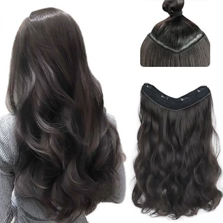 Extensão de cabelo sintético em forma de v, onda longa, meia peruca, resistente ao calor, liso, falso, para mulheres