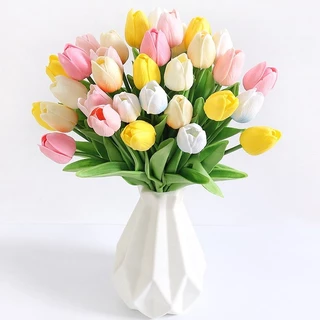 10Pcs Tulipas Flores Artificiais De Toque Real Bouquet Artificial Falsas Para Decoração De Casamentos Vaso De Jardim Doméstico
