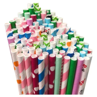 Canudo de pepel modelos diversos e Coloridos Biodegradável 100 unidade - Topo de Bolo, Festa, Drink
