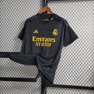 Camisa de futebol233/24 Real Madrid R-M Camisa Preta De Futebol Masculino Segundo Longo