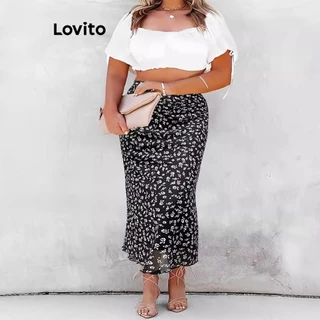 Lovito Saia plus size curva casual Ditsy com estrutura floral para mulheres LNL75424