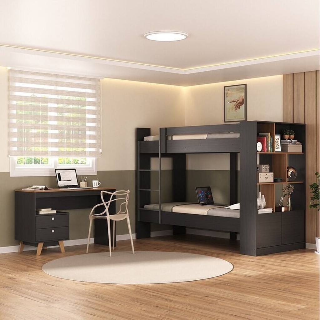 Quarto Juvenil Completo Zest com Beliche e Escrivaninha 2 Gavetas ...