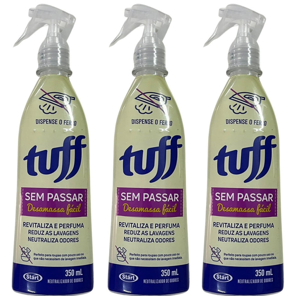 Kit 3 Unidades Tuff Spray Sem Passar Neutralizador De Odores 350ml Start Perfuma Revitaliza Desamassa Fácil