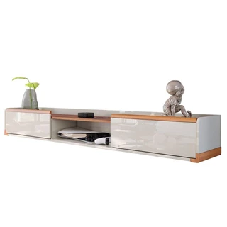 Aparador em Mdf Nicho Sala Suspenso Atlas 1,80m 2 Gavetas Off White Perolizado com Jequitibá - Movelove