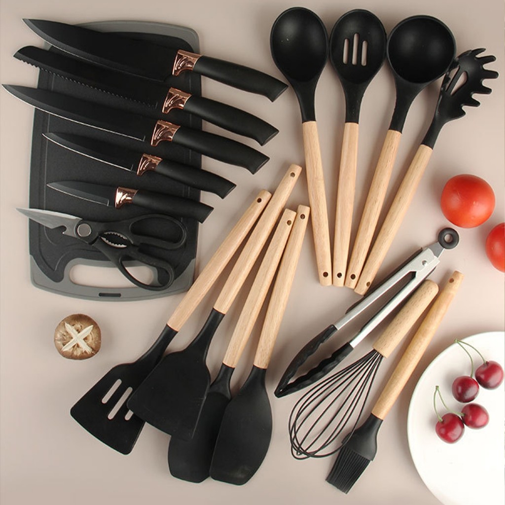 Kit Utensílios De Cozinha 19 Pçs Em Silicone Completo Antiaderente E Resistente Ao Calor Sortido