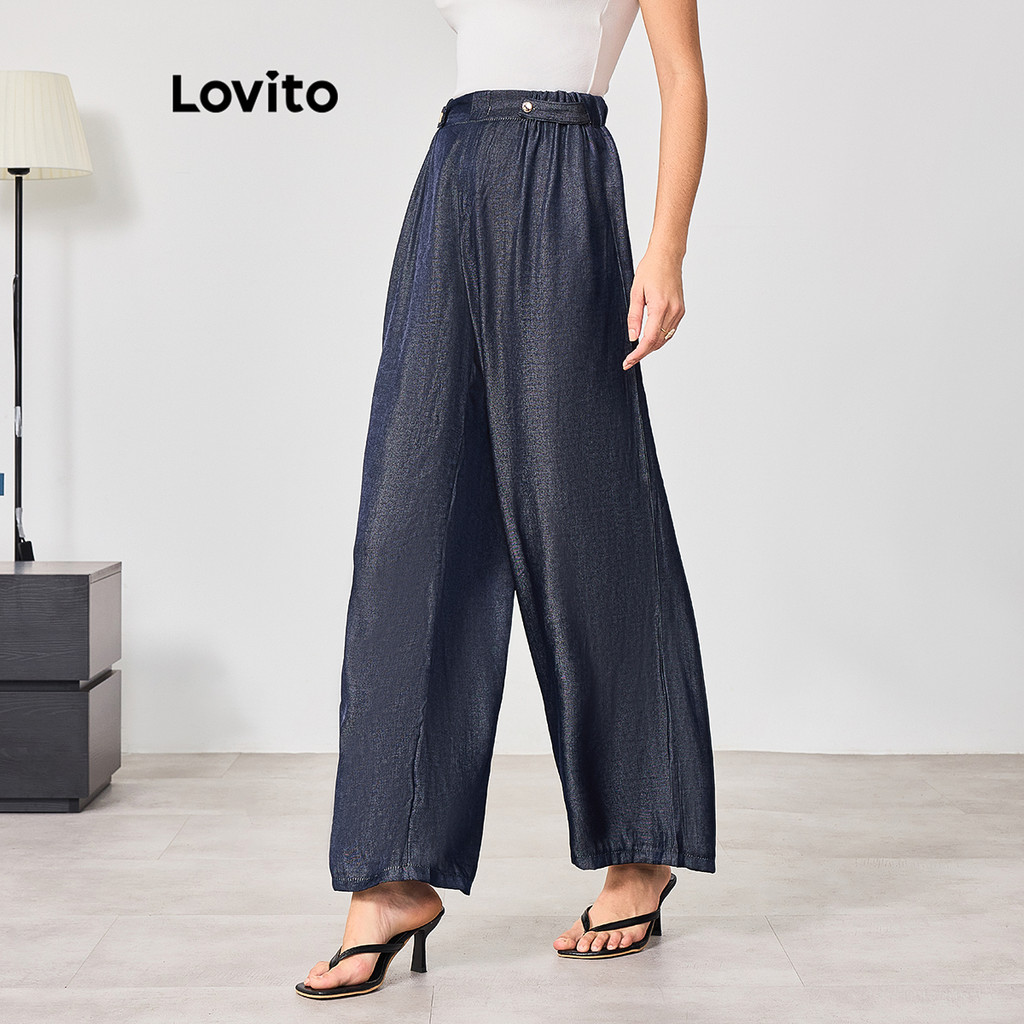 Lovito Calça elegante com botão liso para mulheres LBL15084