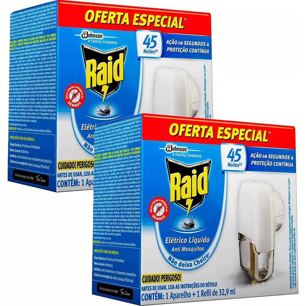 Kit 2 Raid Repelente Elétrico De Tomada 2 Aparelho + 2 Refil | Shopee ...