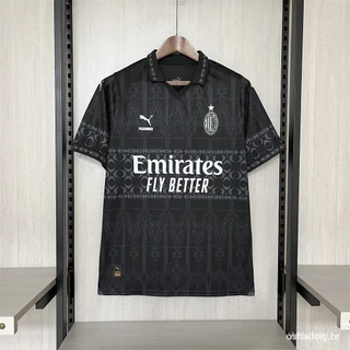 Camisa Esportiva 24/25 AC-M AC Milan Versão Masculina Camisa Esportiva Preto TZXN