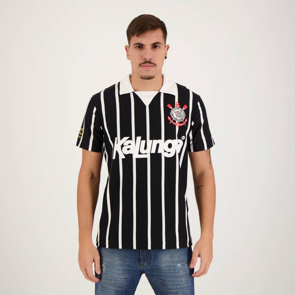 Camisa Polo Corinthians 1990 Retrô Preta