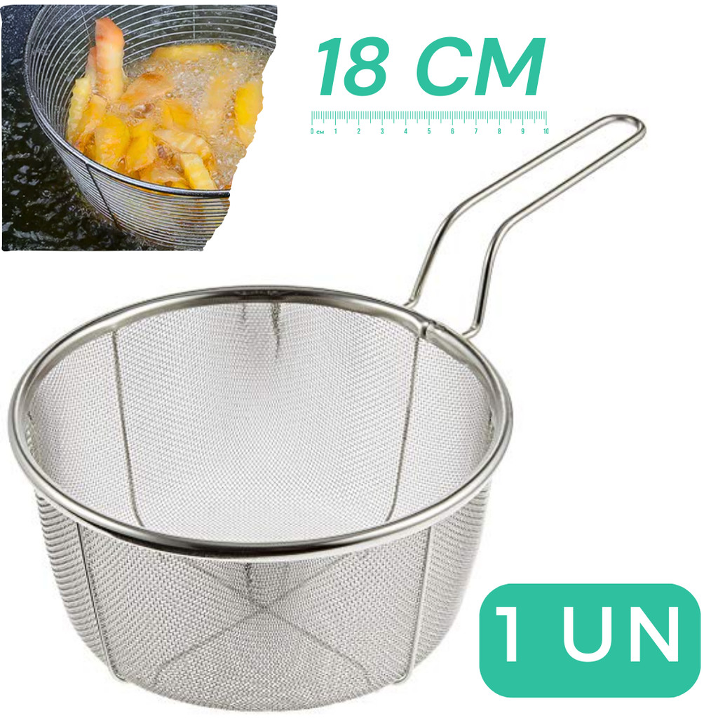 Cesto REFORÇADO Fritura GRANDE 18 CM Petiscos Acompanhamentos Premium Inox