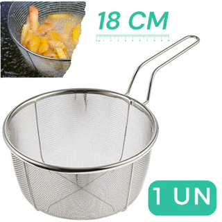 Cesto REFORÇADO Fritura GRANDE 18 CM Petiscos Acompanhamentos Premium Inox