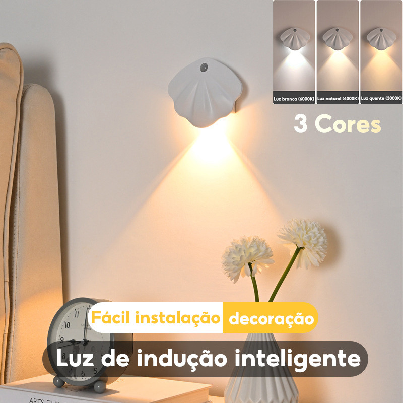 Luz Concha Inteligente Com Sensor 3 Cores Para Decoração Lâmpada De Parede LED Sem Fio Recarregável