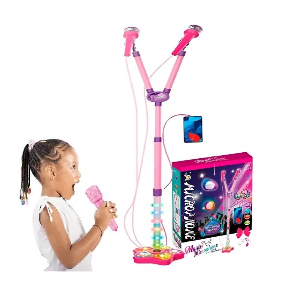 Microfone infantil rosa pedestal musical conecta celular | Shopee Brasil