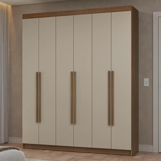 Guarda-Roupa Casal 6 Portas Batentes Rustic/Crema/Rustic Netuno Madesa em Oferta na Shopee