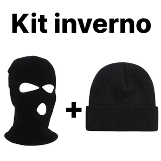 Kit Touca Preta Ninja Lã Para Frio Inverno Gorro Balaclava com 3 Furos e um touca lisa preto