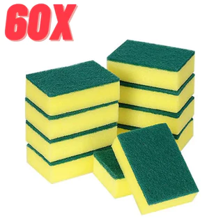 Kit 60 Esponjas de Louça Dupla Face - Multiuso, Antiaderente, Bucha, Uso Doméstico e Profissional