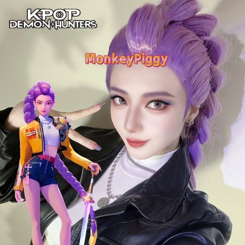 Em estoque Peruca de Cosplay Anime KPOP DEMON HUNTERS RUMI Longa Trança ...