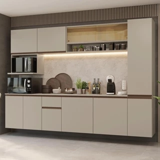 Armário de Cozinha Completa 280 cm Suspensa Crema Nice Madesa 05 em Oferta na Shopee