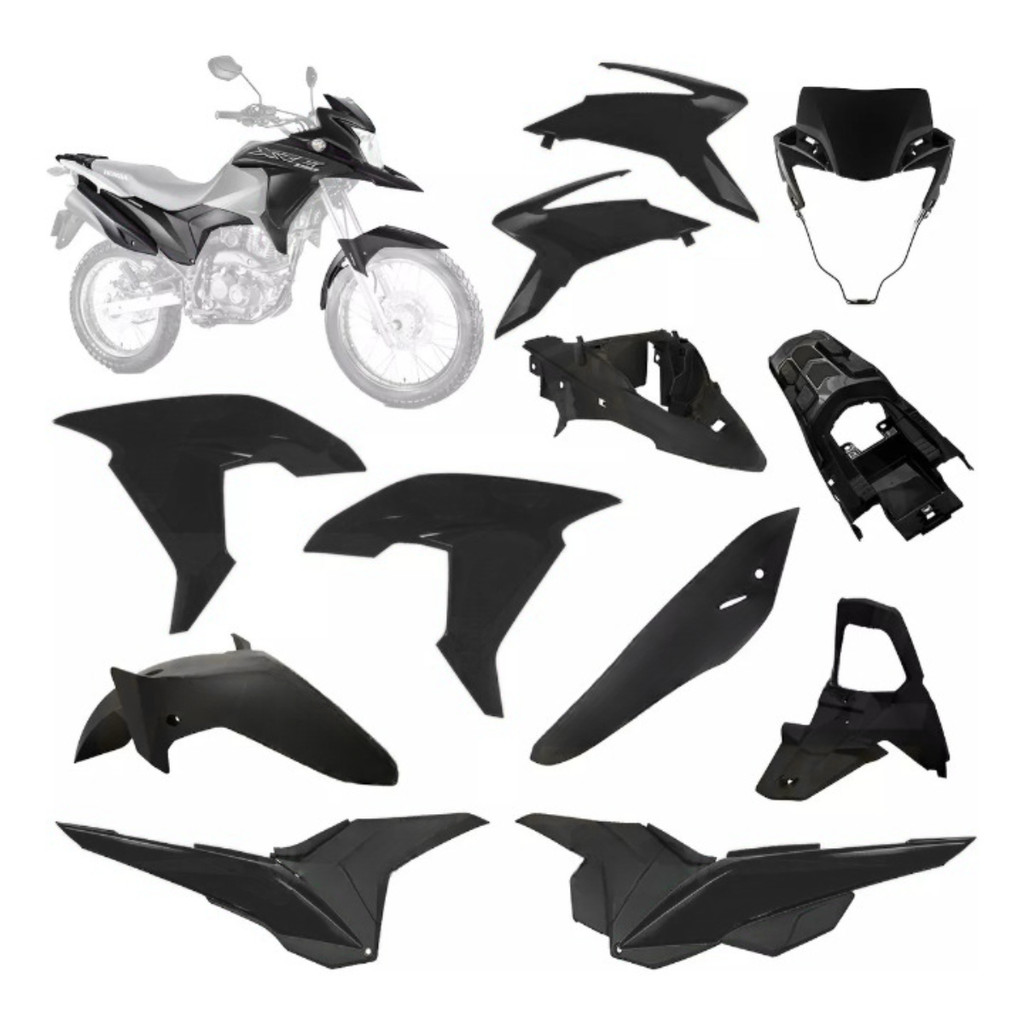 Kit Carenagem Xre 190 2016 A 2021 Preto Brilhante Completa Modelo Original Paralama Rabeta Tampa Aba
