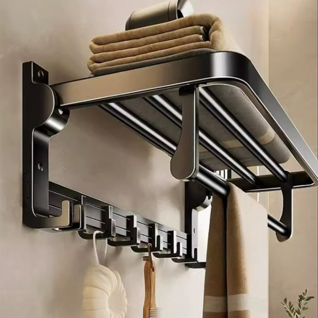 Porta Toalha Suporte Toalheiro Banheiro Duplo Aço Inox Premium Retratil 90°Adesivos não porosos