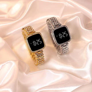 2024 Novo Relógio Eletrônico De Lazer Com Diamante Incrustado Feminino De Pequena Fragrância Estilo Metal Steel Band LED De Moda Tendência De Toque