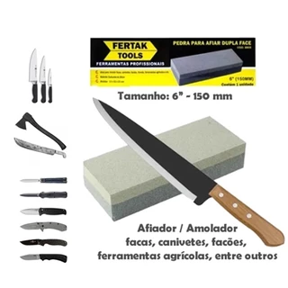 PEDRA DE AMOLAR FACA DUPLA FACE RETANGULAR 6" e 8´´ Polegadas Profissional Fertak Ferramentas