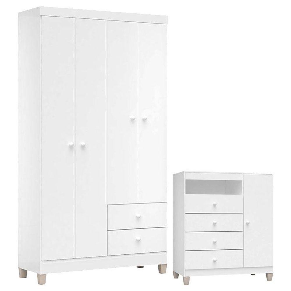 Cômoda E Guarda Roupa 4 Portas Ternura Baby Branco Flex - Incorplac