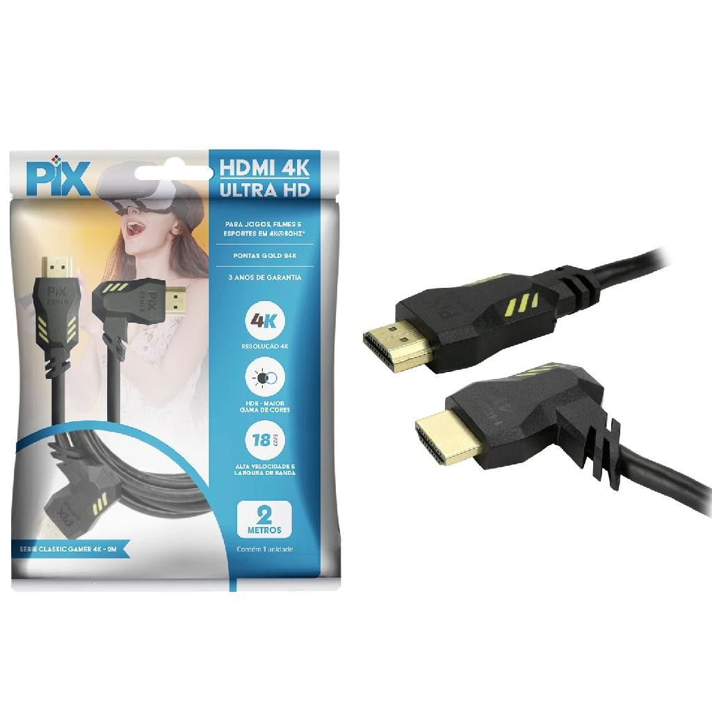 Cabo Hdmi Gamer 90 Graus 2.0 4k 3d 2 M Alta Resolução Gold