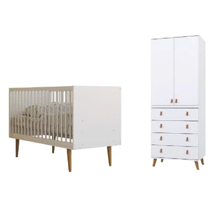 Dormitório Infantil Completo Berço Americano e Guarda Roupas para Quarto de Bebê Branco Encanto Batrol