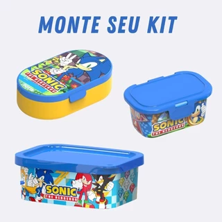 Kit Pote Infantil Sonic Marmita Lanche Escolar Organizador Lancheira Bebê Criança