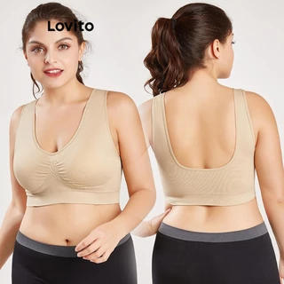 Lovito Sutiã esportivo plissado liso esportivo com curva plus size para mulheres LNE74170