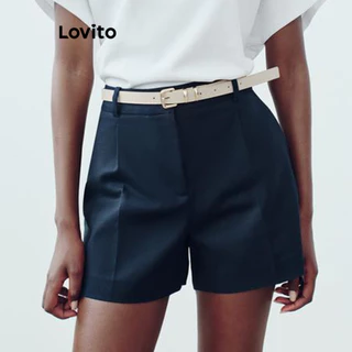 Lovito Short elegante com zíper liso e plissado para mulheres LBL15065