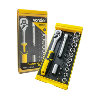 Jogo de Soquete Sextavado Ponteira 1/4 25 peças 4mm a 13mm Vonder